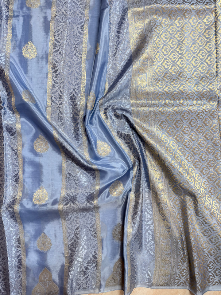 PREMIUM KOREAN VISCOSE FABRIC SAREE IN LIGHT SKY GREY COLOUR SHADE WITH DESIGNER