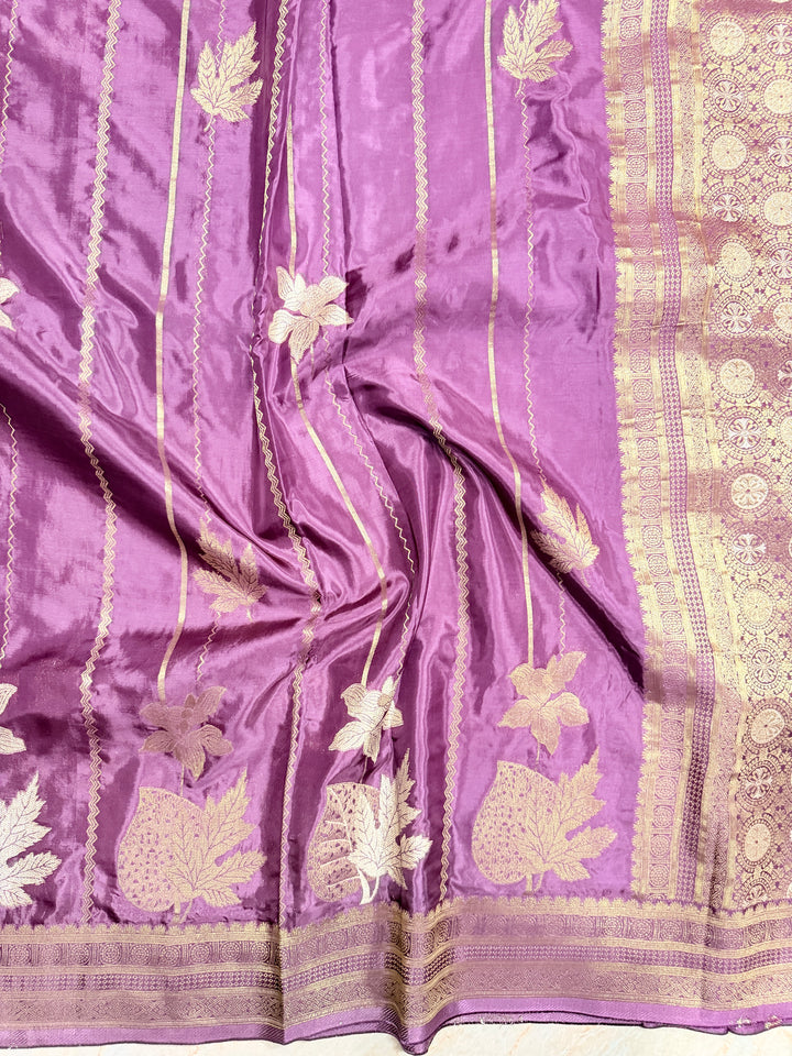 KOREAN SILK IN WINE WITH GOLD AND SILVER ZARI WORK