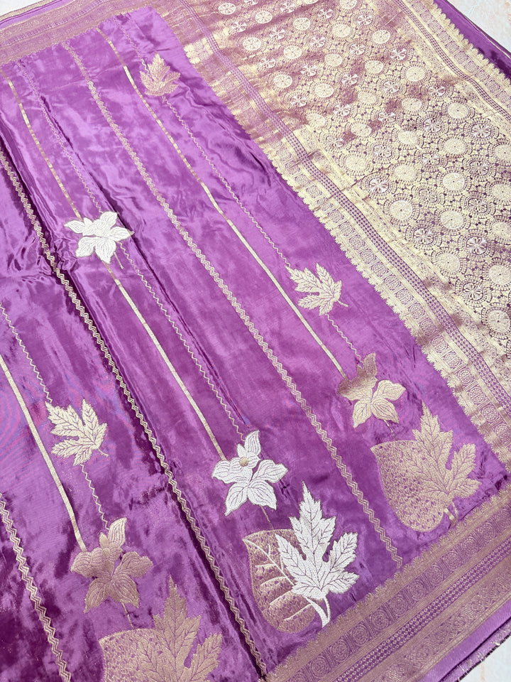 KOREAN SILK IN WINE WITH GOLD AND SILVER ZARI WORK