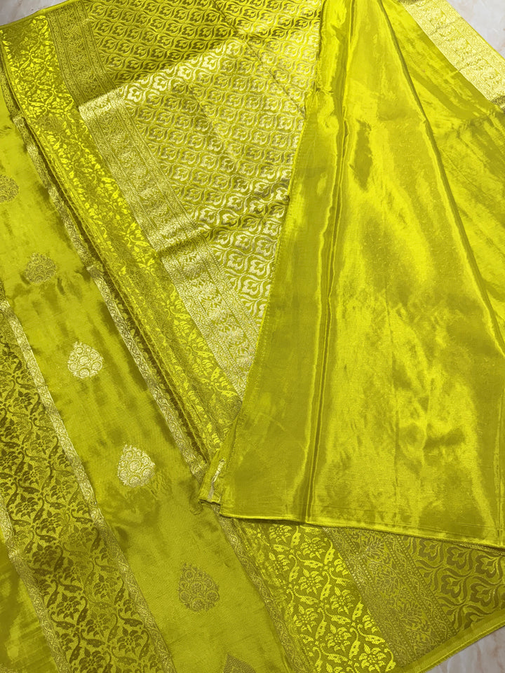 PREMIUM KOREAN VISCOSE FABRIC SAREE IN LEMON YELLOW COLOUR SHADE WITH DESIGNER