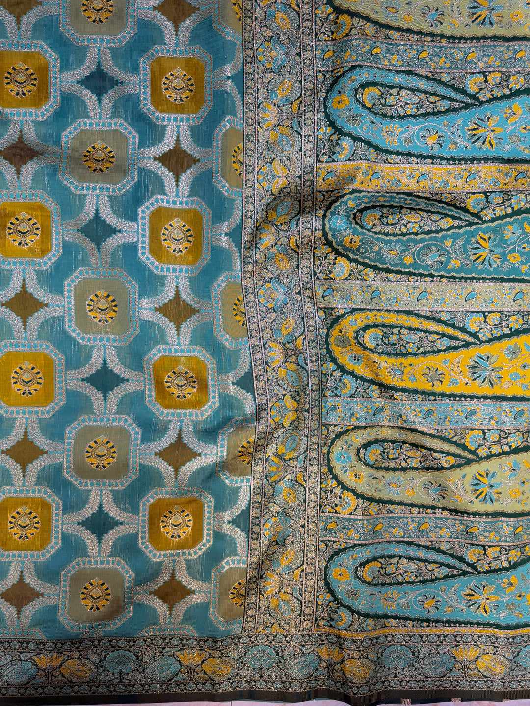 TEAL GREEN WITH MINAKARI MUTICOLOUR DETALING RANGKAAT SAREE IN SEMI SOFT SILK