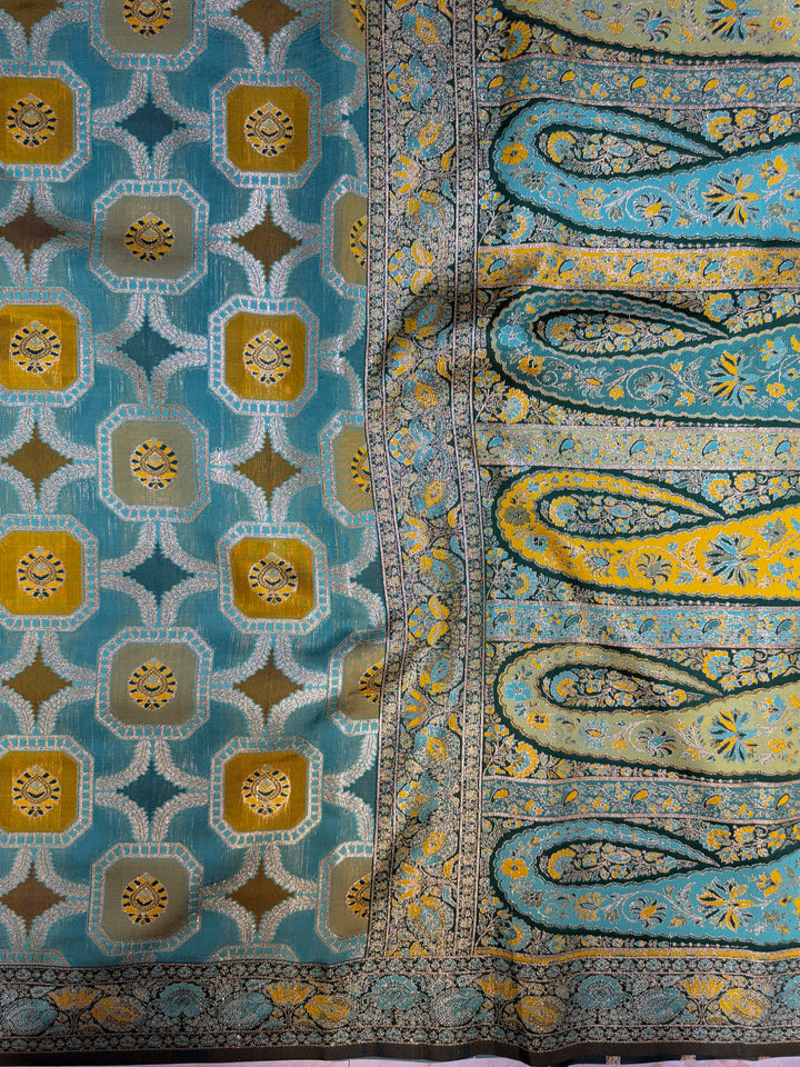 TEAL GREEN WITH MINAKARI MUTICOLOUR DETALING RANGKAAT SAREE IN SEMI SOFT SILK