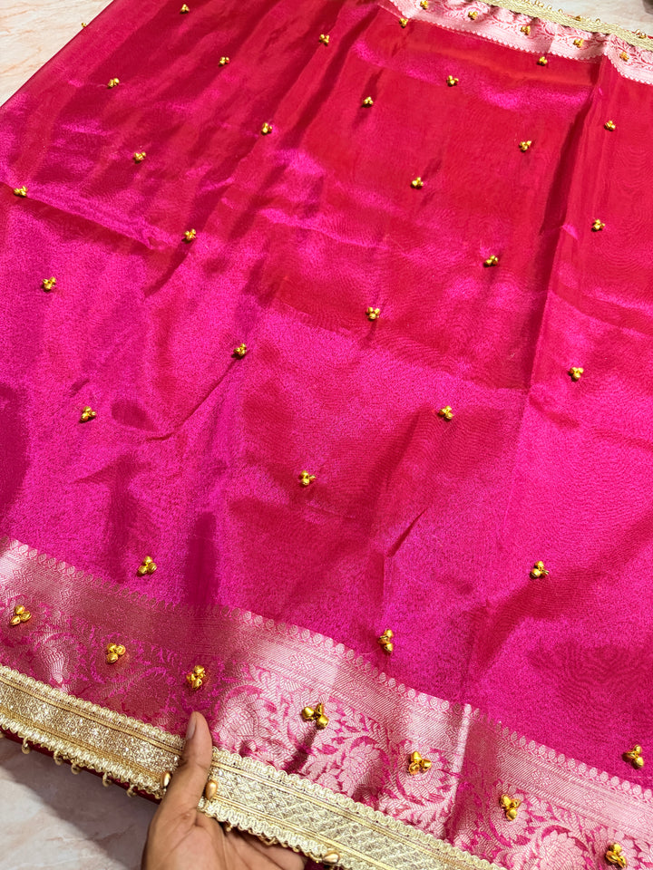 ZARDOSI GHUNGROO WORK SAREE IN RANI COLOUR SHADE