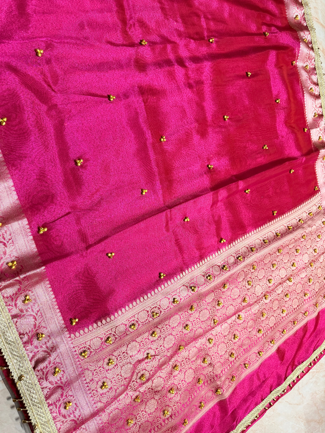 ZARDOSI GHUNGROO WORK SAREE IN RANI COLOUR SHADE