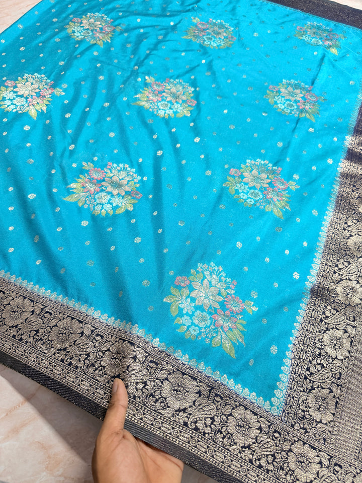 KHADDI GEORGETTE WITH PANCHRANG BOOTA IN PEACOCK COLOUR SHADE