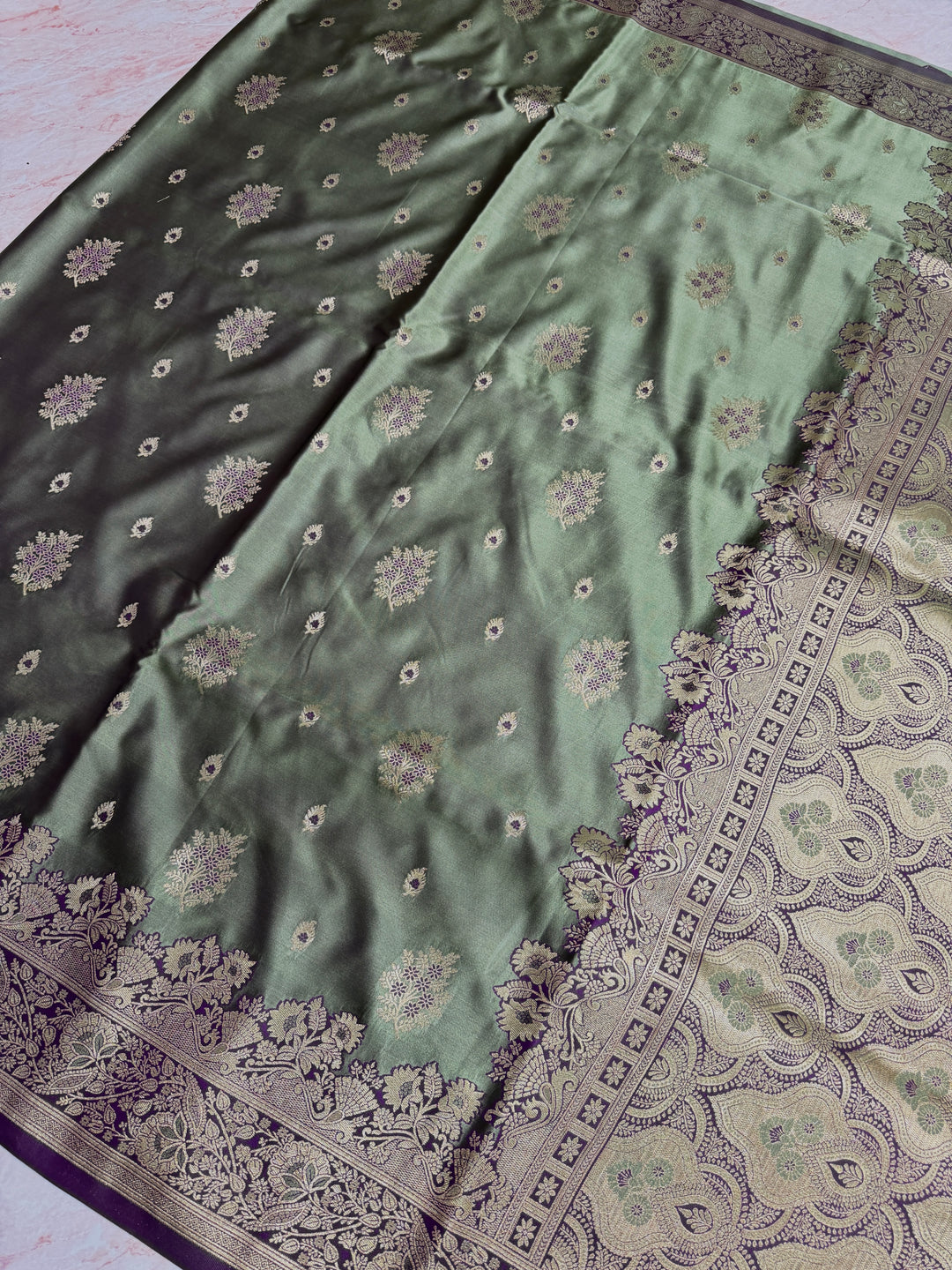 MAHENDI COLOUR WITH MASHRU KATAN FABRIC IN MEENAKARI SAREE