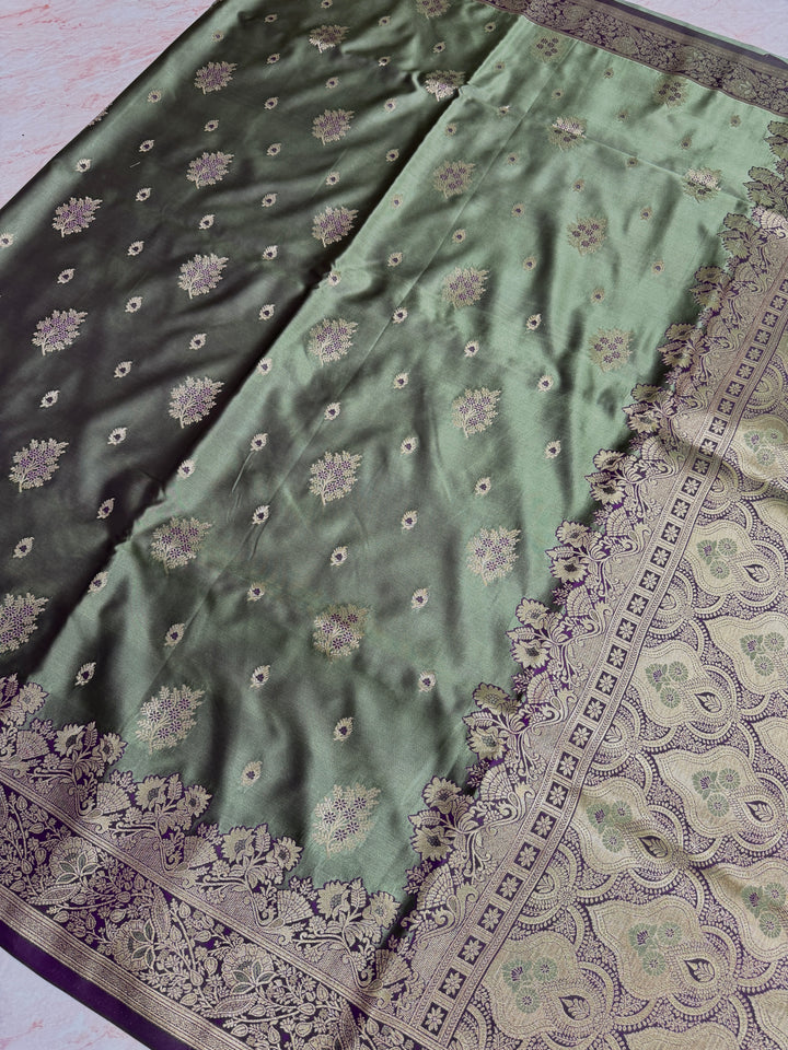 MAHENDI COLOUR WITH MASHRU KATAN FABRIC IN MEENAKARI SAREE
