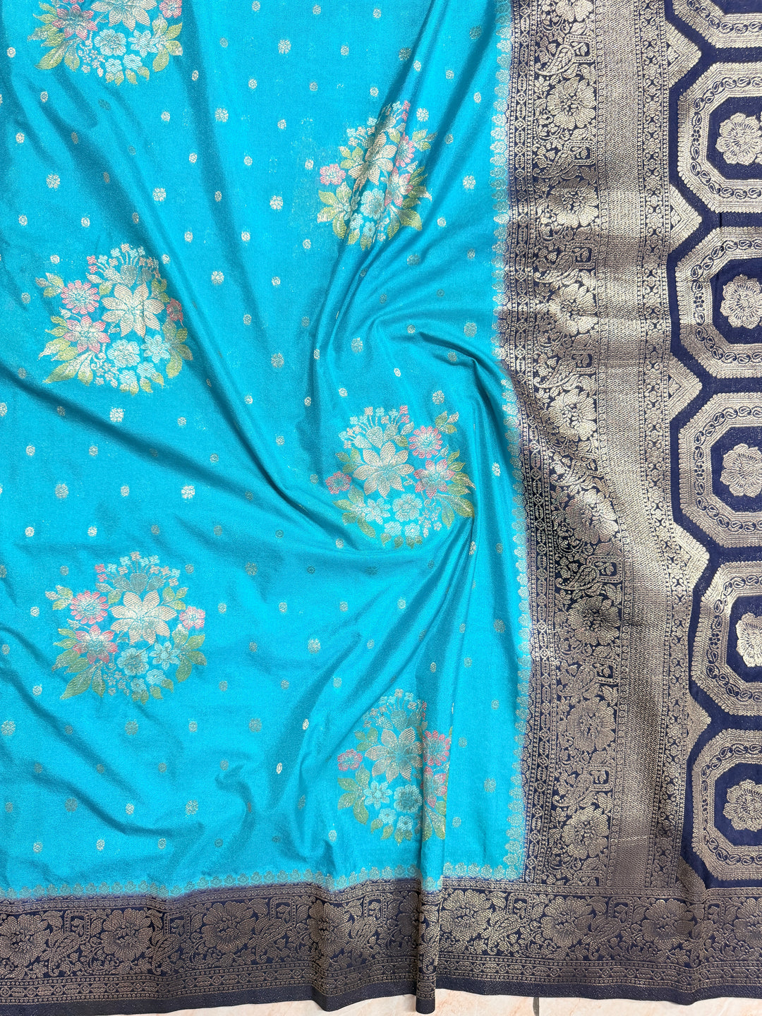 KHADDI GEORGETTE WITH PANCHRANG BOOTA IN PEACOCK COLOUR SHADE