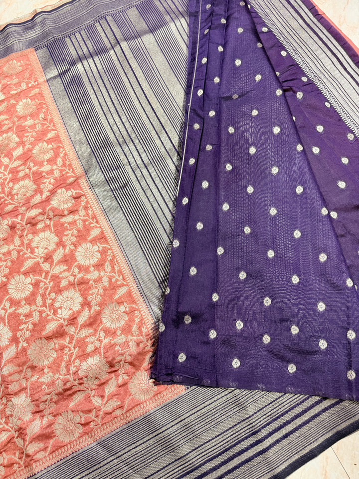PAPER SILK WITH FLORAL JAAL DESIGN IN DUSTY CORAL COLOUR SHADE