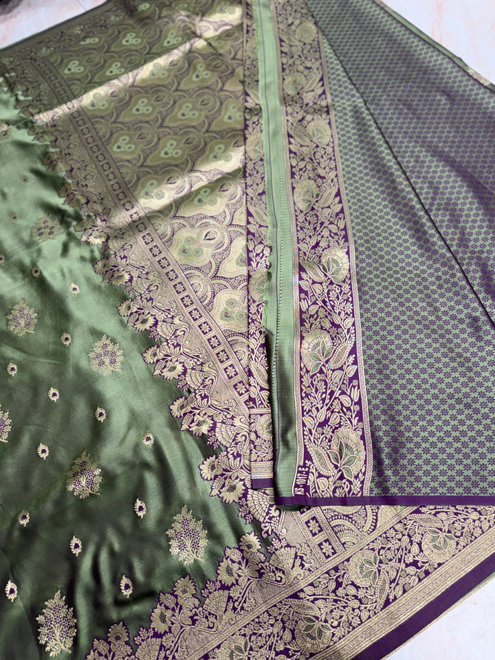 MAHENDI COLOUR WITH MASHRU KATAN FABRIC IN MEENAKARI SAREE