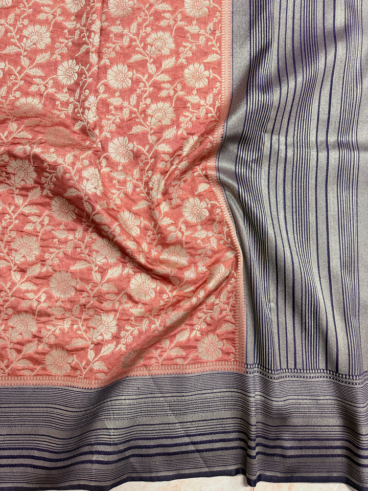 PAPER SILK WITH FLORAL JAAL DESIGN IN DUSTY CORAL COLOUR SHADE