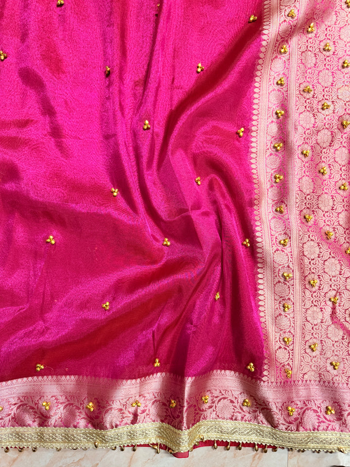 ZARDOSI GHUNGROO WORK SAREE IN RANI COLOUR SHADE