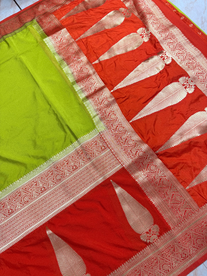 KHADDI GEORGETTE WITH KAIRI BOOTA IN DEVDAS AND ORANGE BORDER