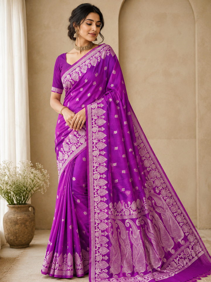 SOFT MATKA LINEN SILK IN LAVENDER WITH ZARI WORK