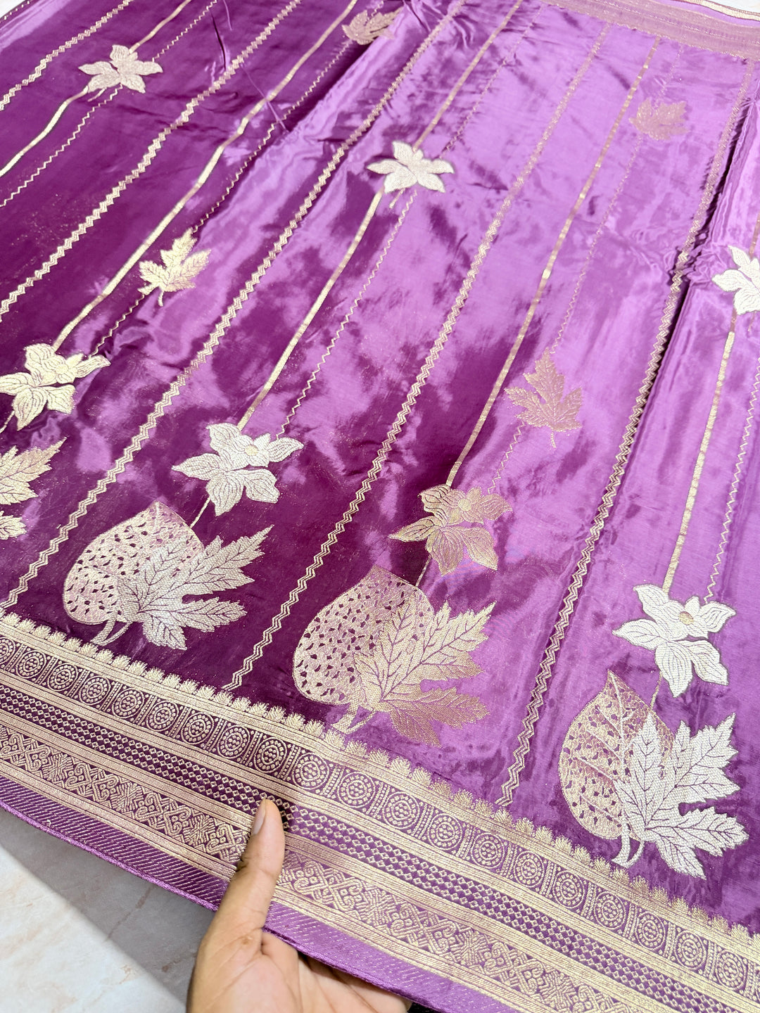 KOREAN SILK IN WINE WITH GOLD AND SILVER ZARI WORK