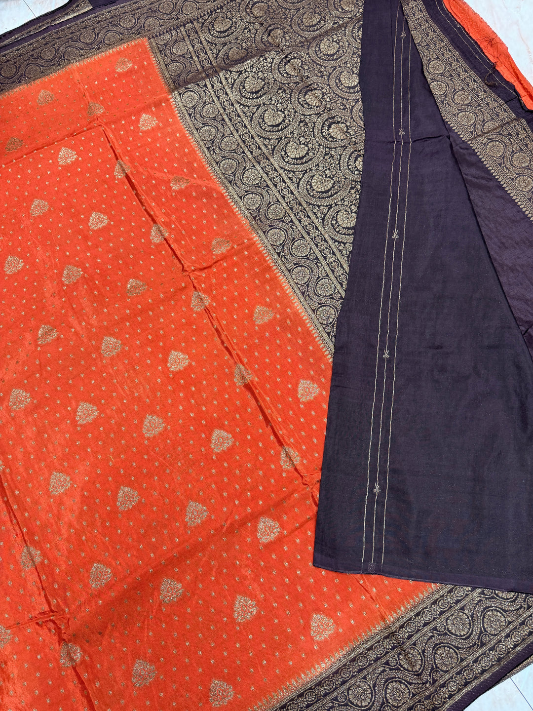 PREMIUM SEMI KHADDI VISCOSE GEORGETTE SAREE IN RUST ORANGE COLOUR SHADE WITH CHOCOLATE BORDER