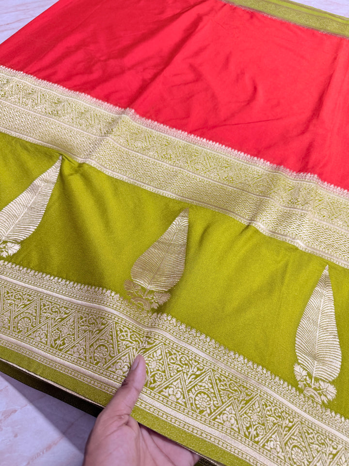 KHADDI GEORGETTE WITH KAIRI BOOTA IN ORANGE AND DEVDAS BORDER