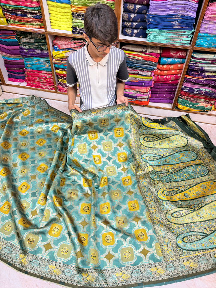 TEAL GREEN WITH MINAKARI MUTICOLOUR DETALING RANGKAAT SAREE IN SEMI SOFT SILK