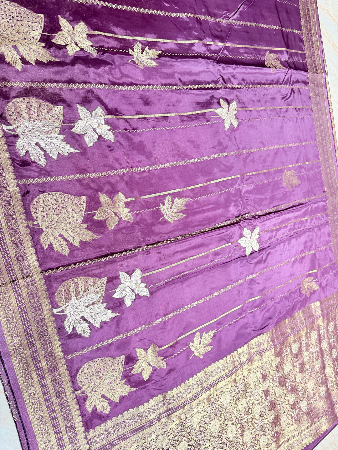 KOREAN SILK IN WINE WITH GOLD AND SILVER ZARI WORK