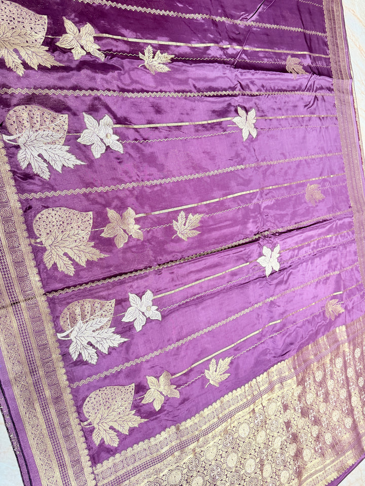 KOREAN SILK IN WINE WITH GOLD AND SILVER ZARI WORK