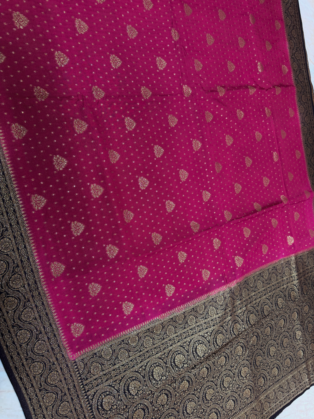 PREMIUM SEMI KHADDI VISCOSE GEORGETTE SAREE IN CHERRY COLOUR SHADE WITH CHOCOLATE  BORDER