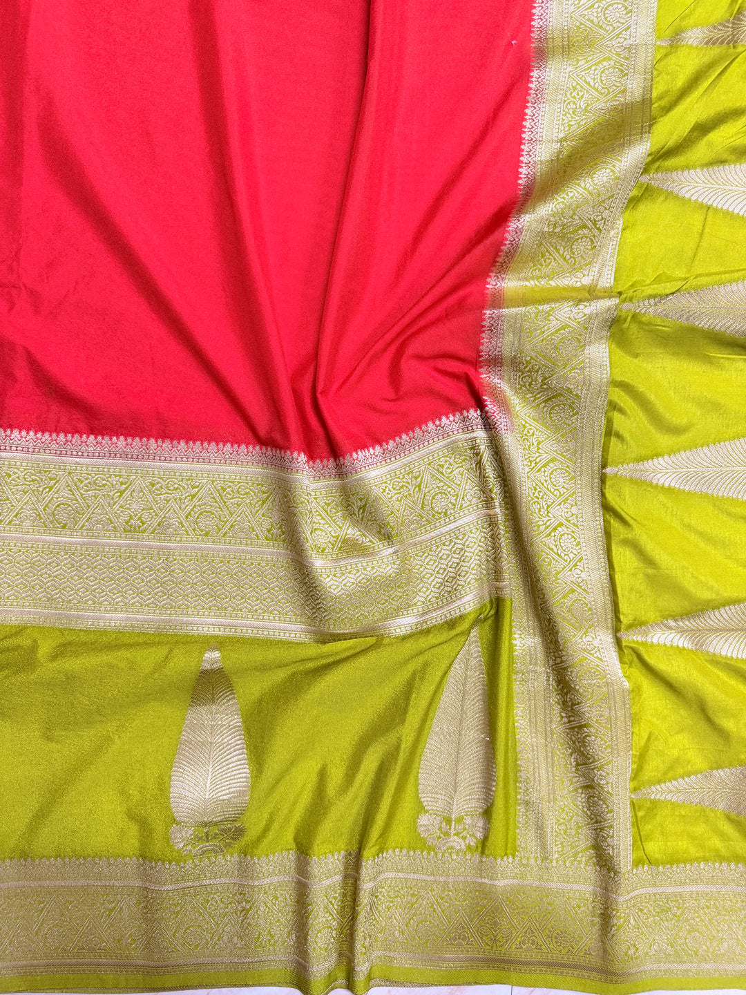KHADDI GEORGETTE WITH KAIRI BOOTA IN ORANGE AND DEVDAS BORDER