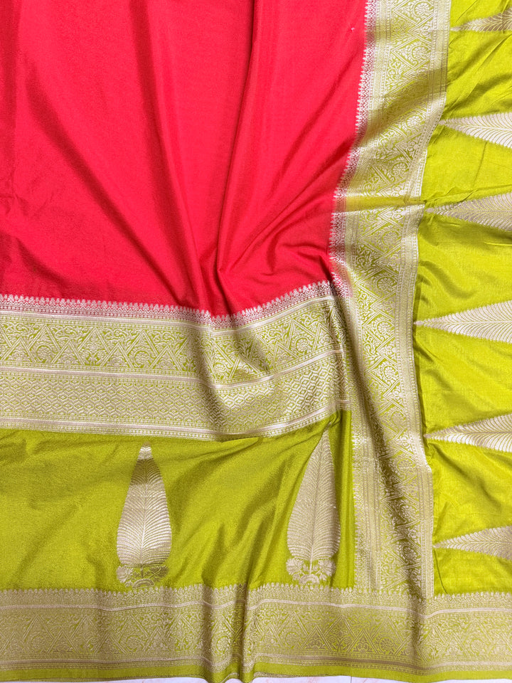 KHADDI GEORGETTE WITH KAIRI BOOTA IN ORANGE AND DEVDAS BORDER