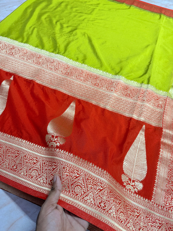 KHADDI GEORGETTE WITH KAIRI BOOTA IN DEVDAS AND ORANGE BORDER