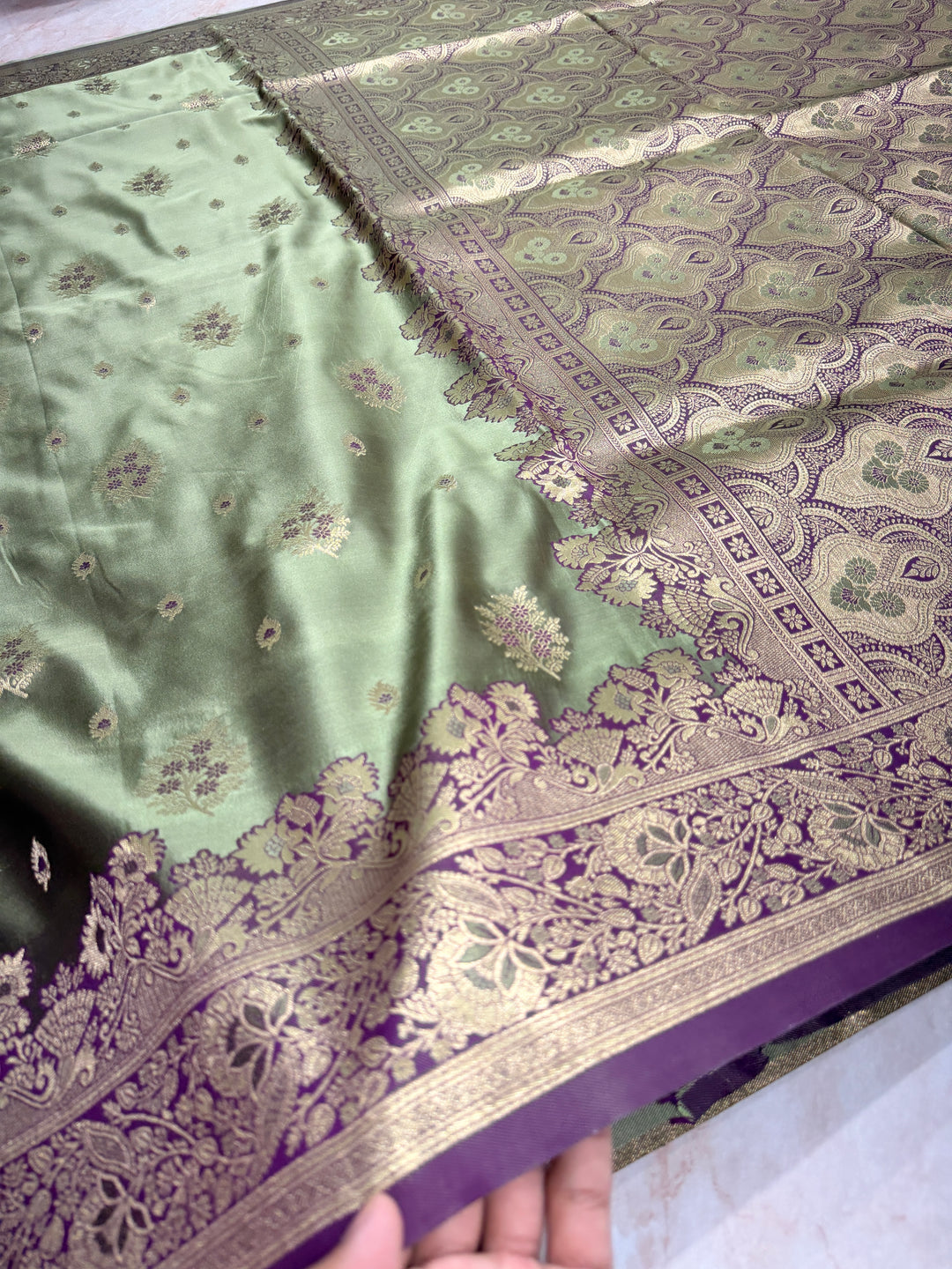 MAHENDI COLOUR WITH MASHRU KATAN FABRIC IN MEENAKARI SAREE