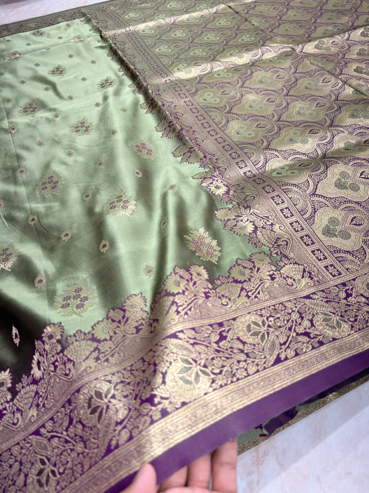 MAHENDI COLOUR WITH MASHRU KATAN FABRIC IN MEENAKARI SAREE