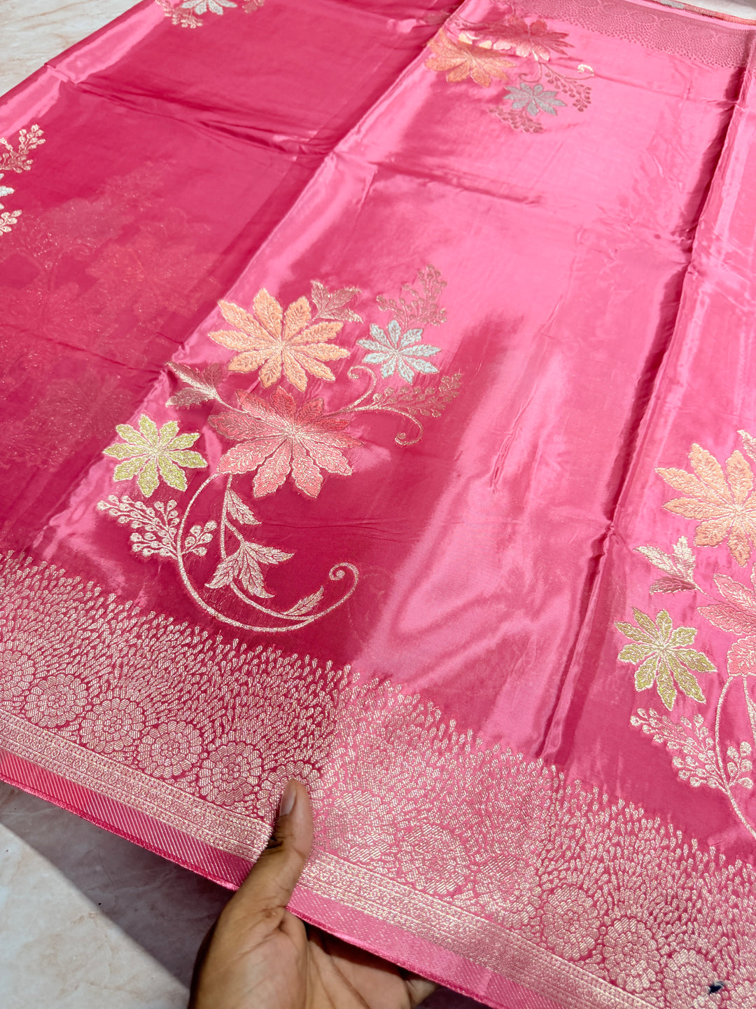 KOREAN SILK IN BABY PINK WITH BOUTIQUE ALFI BOOTA
