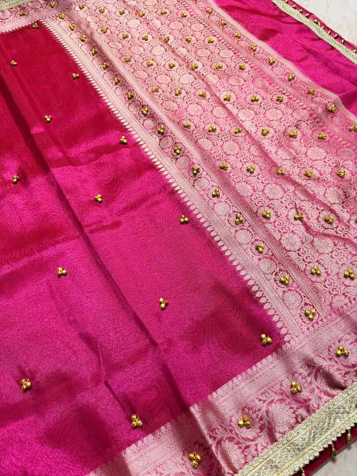ZARDOSI GHUNGROO WORK SAREE IN RANI COLOUR SHADE