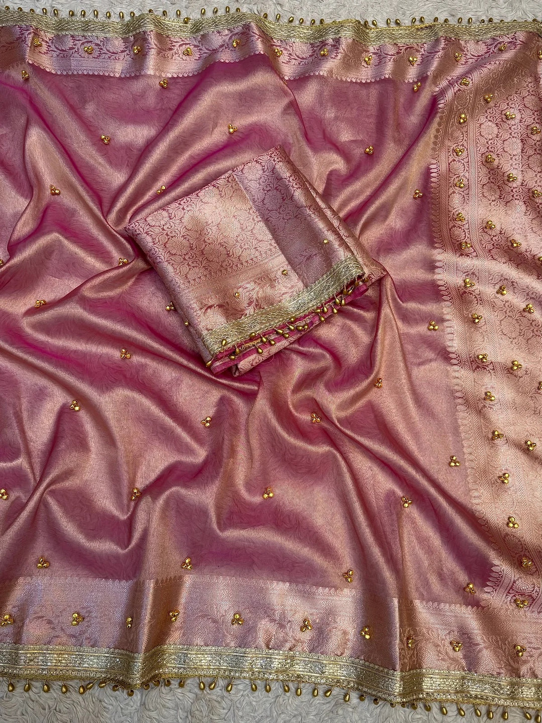ZARDOSI GHUNGROO WORK SAREE IN CLASSICAL BABY PINK COLOUR SHADE