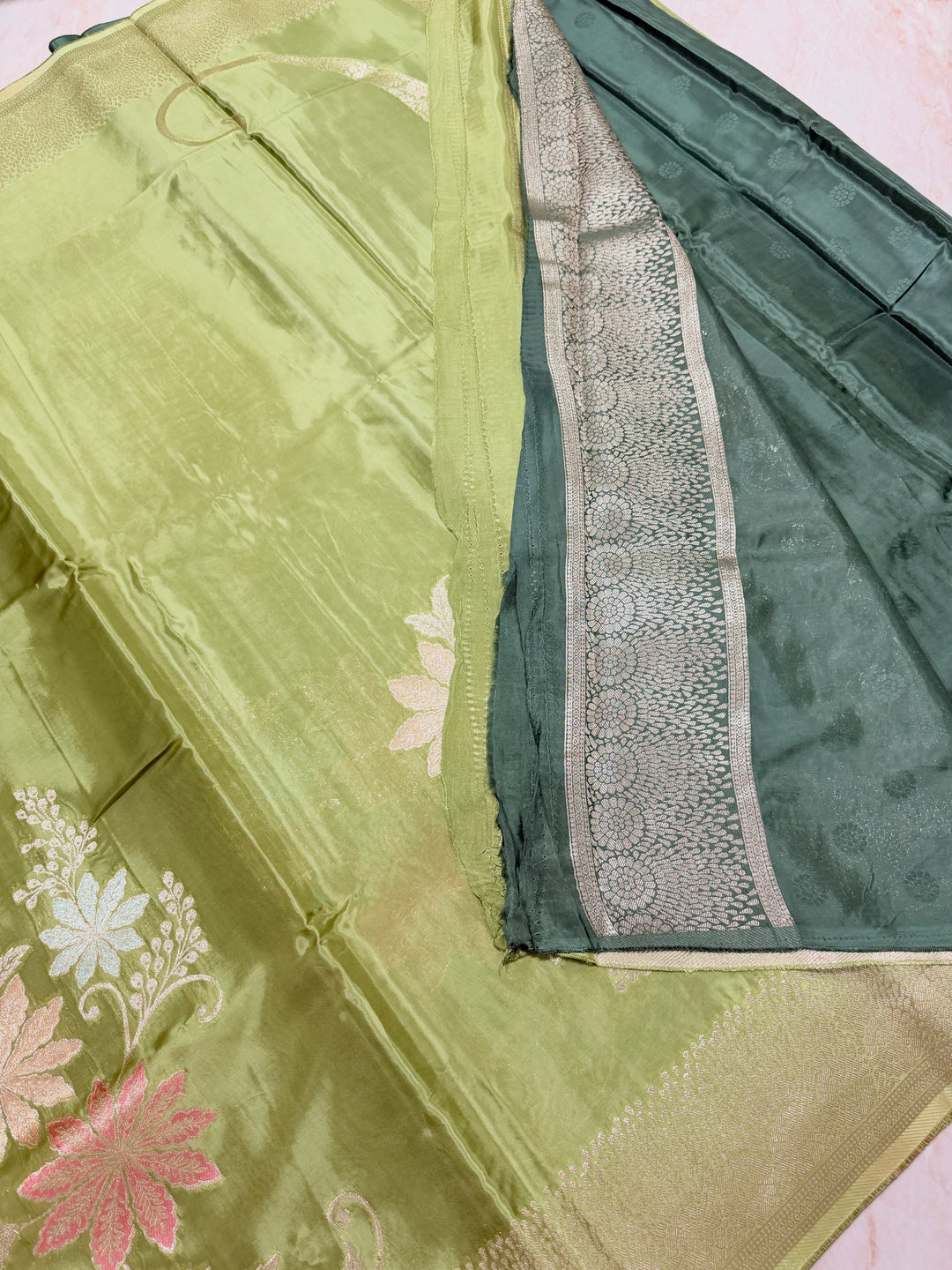 KOREAN SILK IN MATALLIC GREEN WITH BOUTIQUE ALFI BOOTA