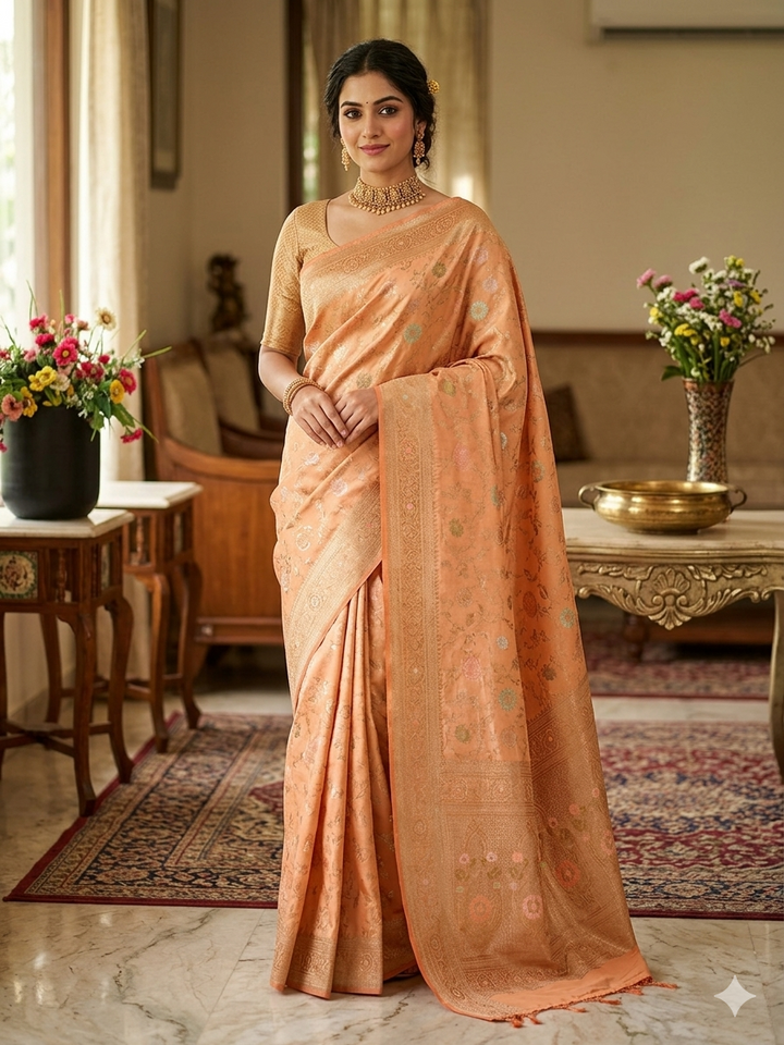 IVORY BIEGE COLOUR KHADDI GEORGETTE PANCHRANG JAAL STYLE MINAKARI