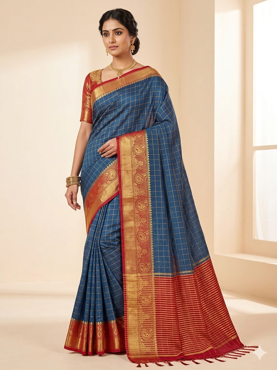 RUSSIAN SILK VISCOS IN GERMAN BLUE WITH RED BORDER