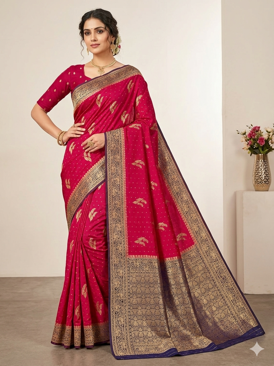 RANI COLOUR KHADDI GEORGETTE WITH NAVY BLUE BORDER