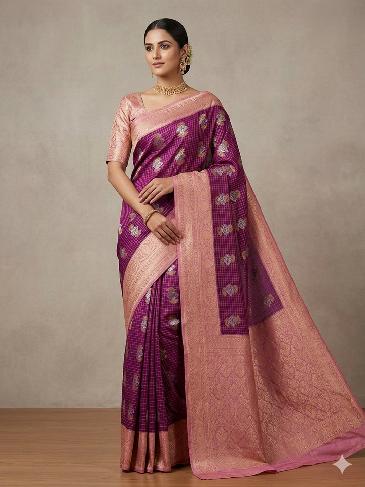 CREPE GERPGETTE IN MAGENTA WITH LAVENDER BORDER