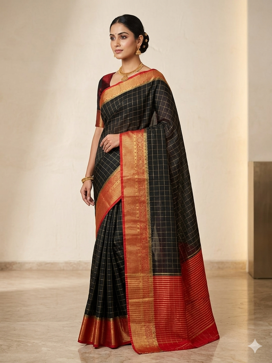 RUSSIAN SILK IN BLACK WITH RED BORDER