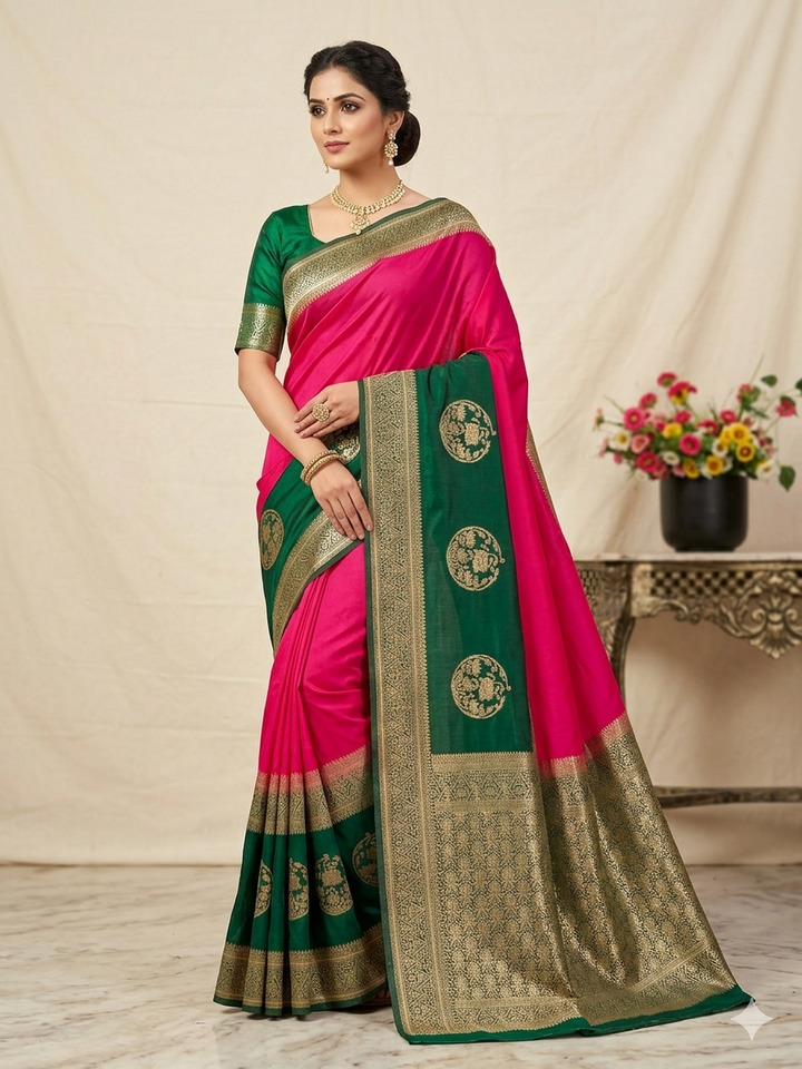 RANI KHADDI GEORGETTE WITH BOTTLE GREEN BORDER