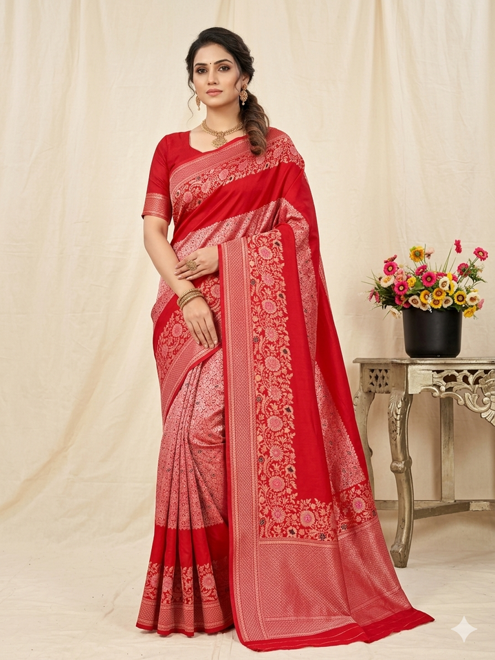 RUSSIAN SILK CENTRALISED BOUTIQUE STYLE IN BRIGHT RED COLOUR