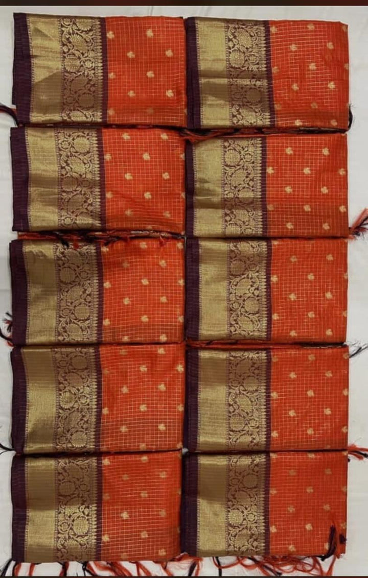 BANARASI TRENDING ORANGE BOOTI WITH CHOCOLATE BORDER