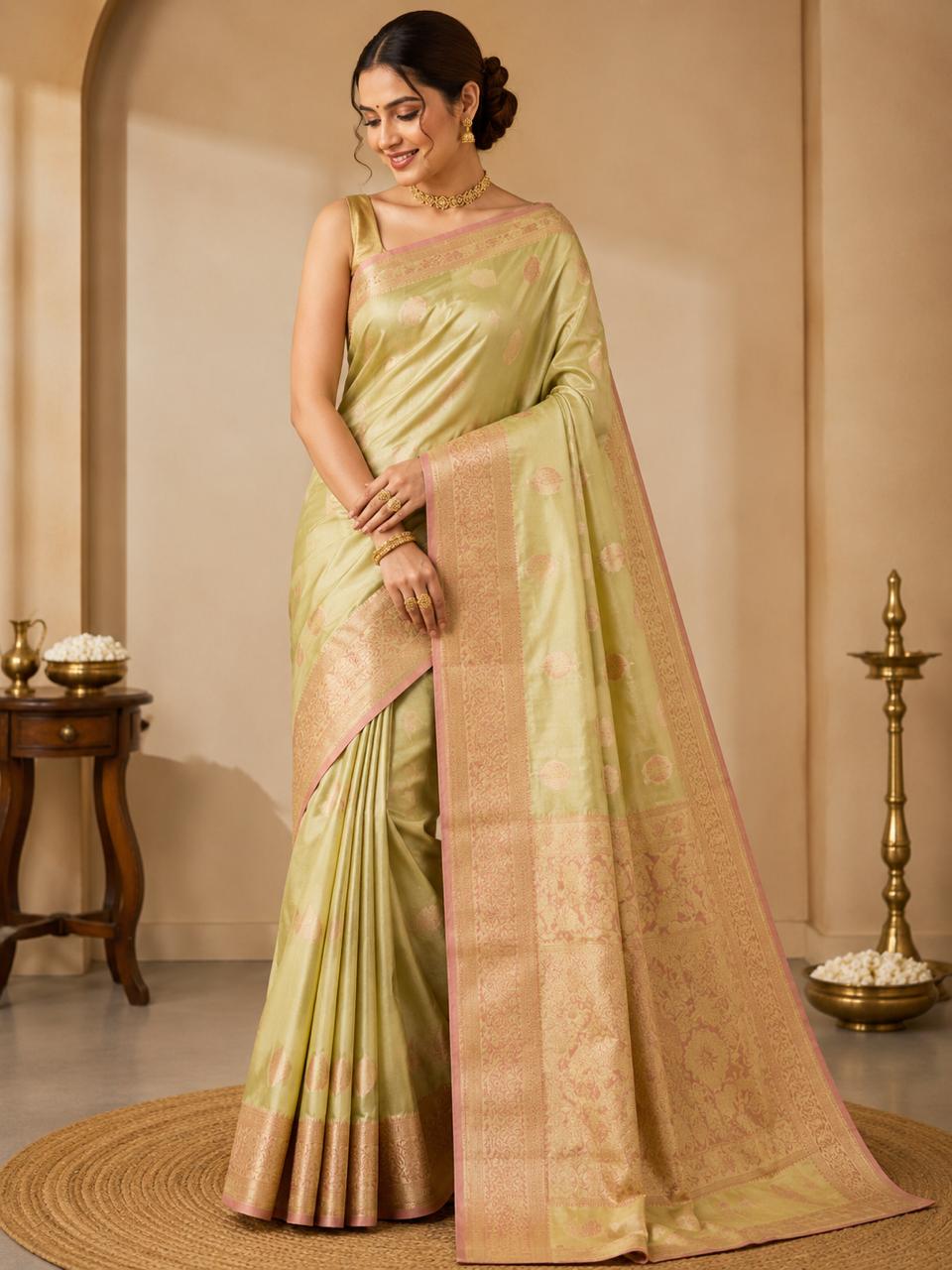 BANARASI TISU SILK IN GOLD WITH GOLD ZARI WORK