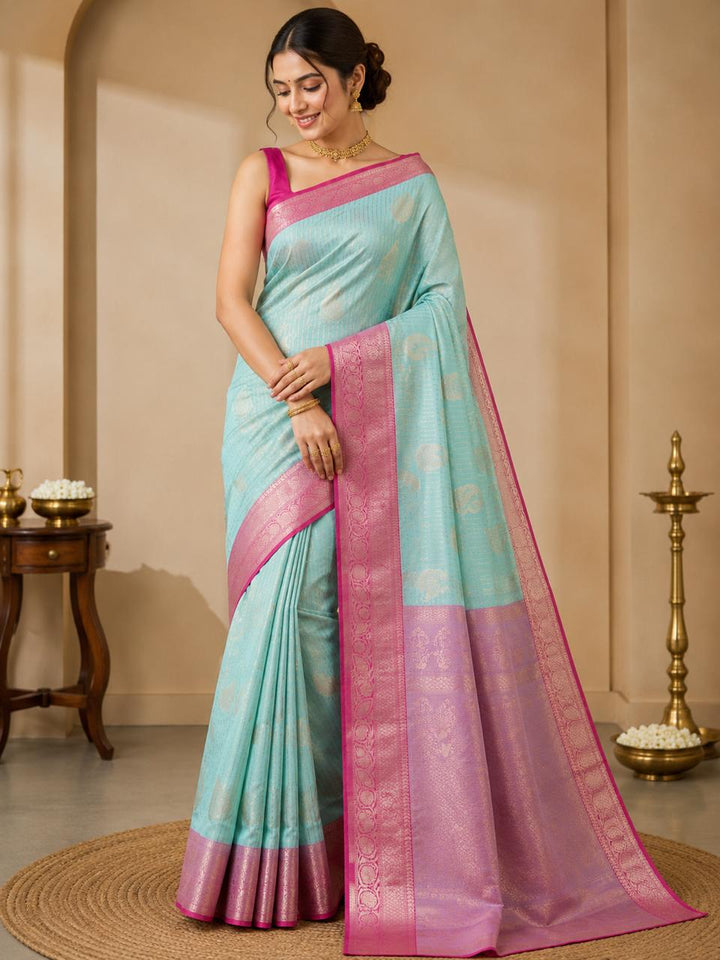 BANARASI SILK TISU IN LIGHT BLUE WITH