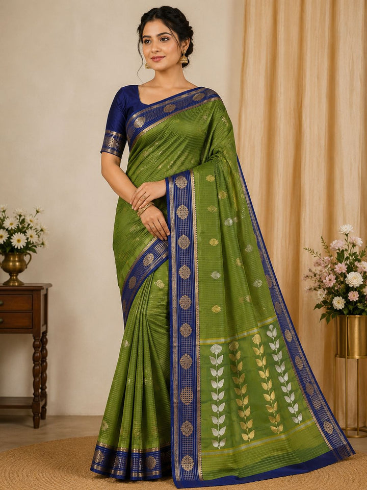 BANARASI TRENDING GREEN WITH ROYAL BLUE BORDER