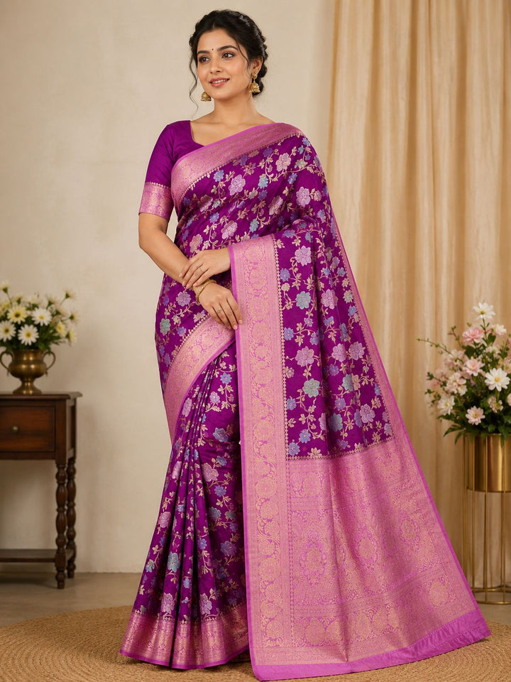 MAGENTA RUSSIAN SILK VISCOS WITH BABY PINK BORDER
