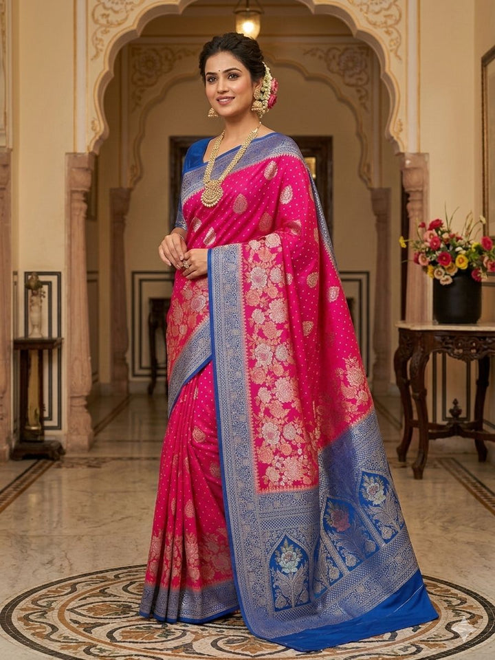 RANI COLOUR KHADDI GEORGETTE WITH BLUE BORDER