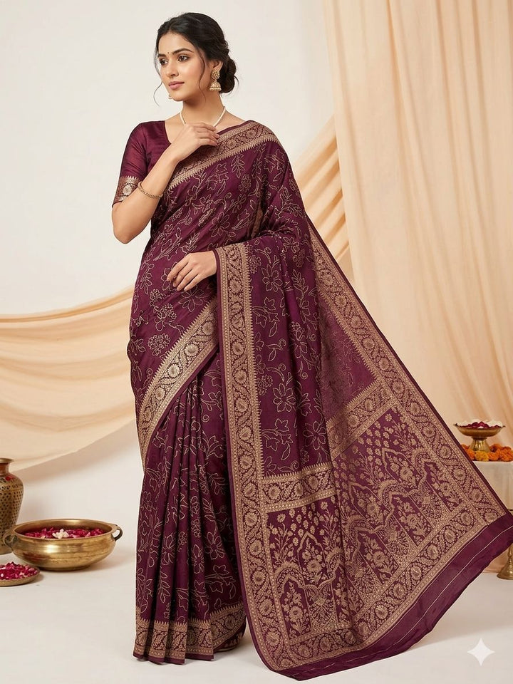 RUSSIAN SILK WITH PENCIL SKETCH IN CHOCOLATE COLOUR