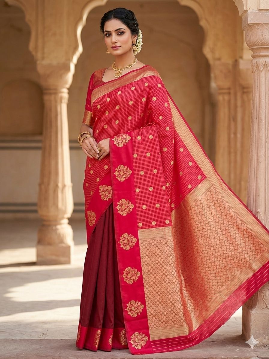 CREPE GEORGETTE IN RED WITH SATIN BORDER