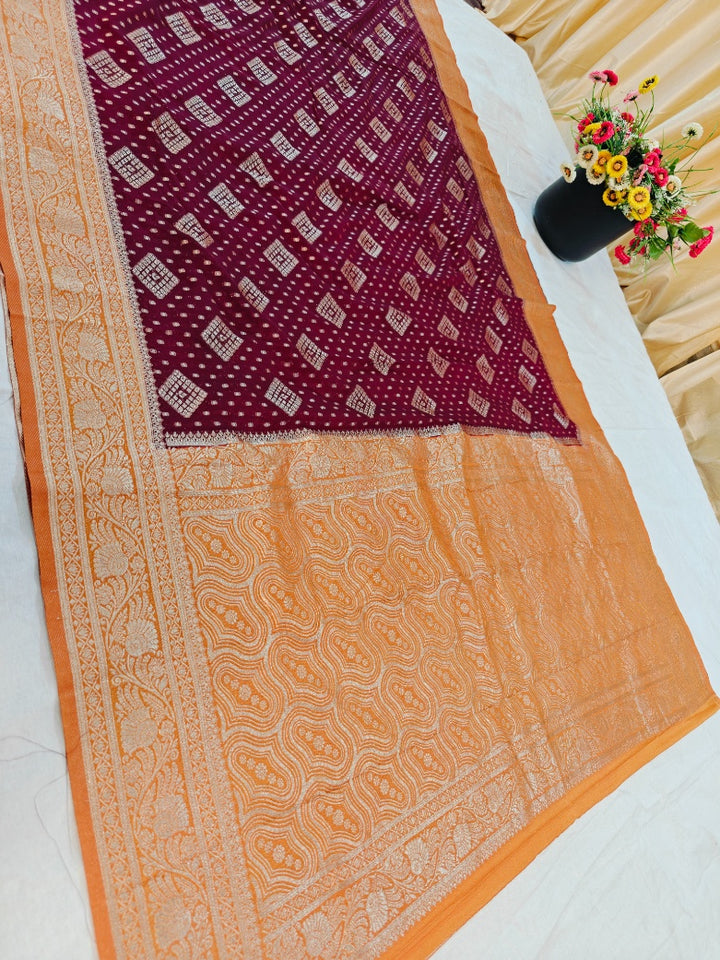KHADDI GEORGETTE GARNET WITH ORANGE